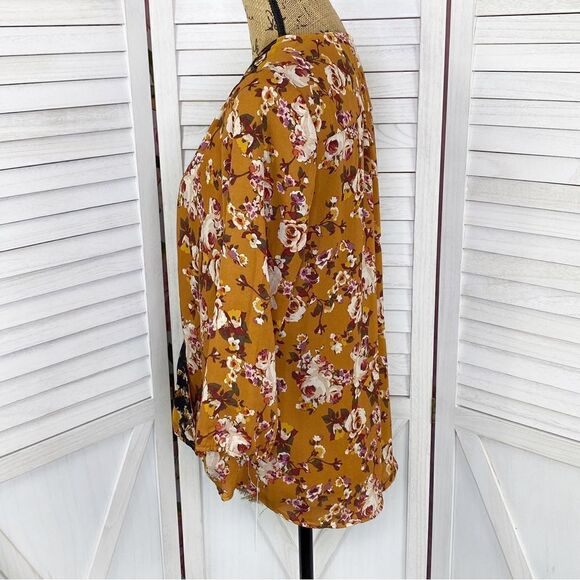 Zac & Rachel Floral Surplice Crossover Blouse Rust Orange Small - Picture 3 of 14